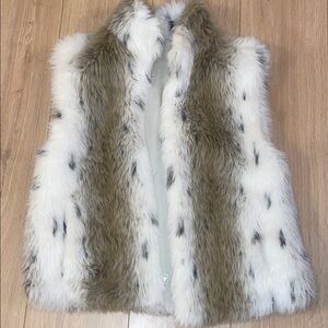 Faux Fur Vest in White and Brown